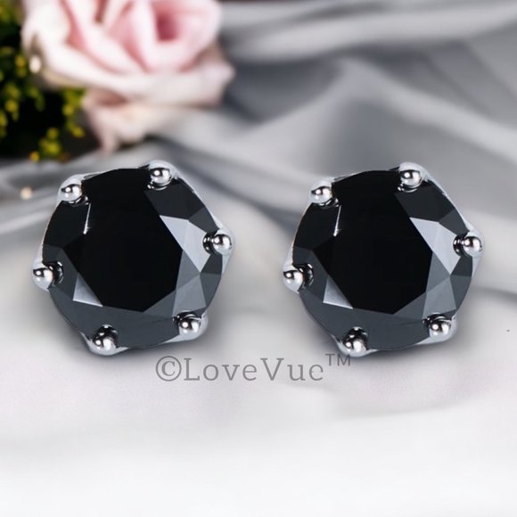Certified 2ct. t.w. Black Diamond Solitaire 6-prong Stud Earrings VVS1 - Picture 7 of 16